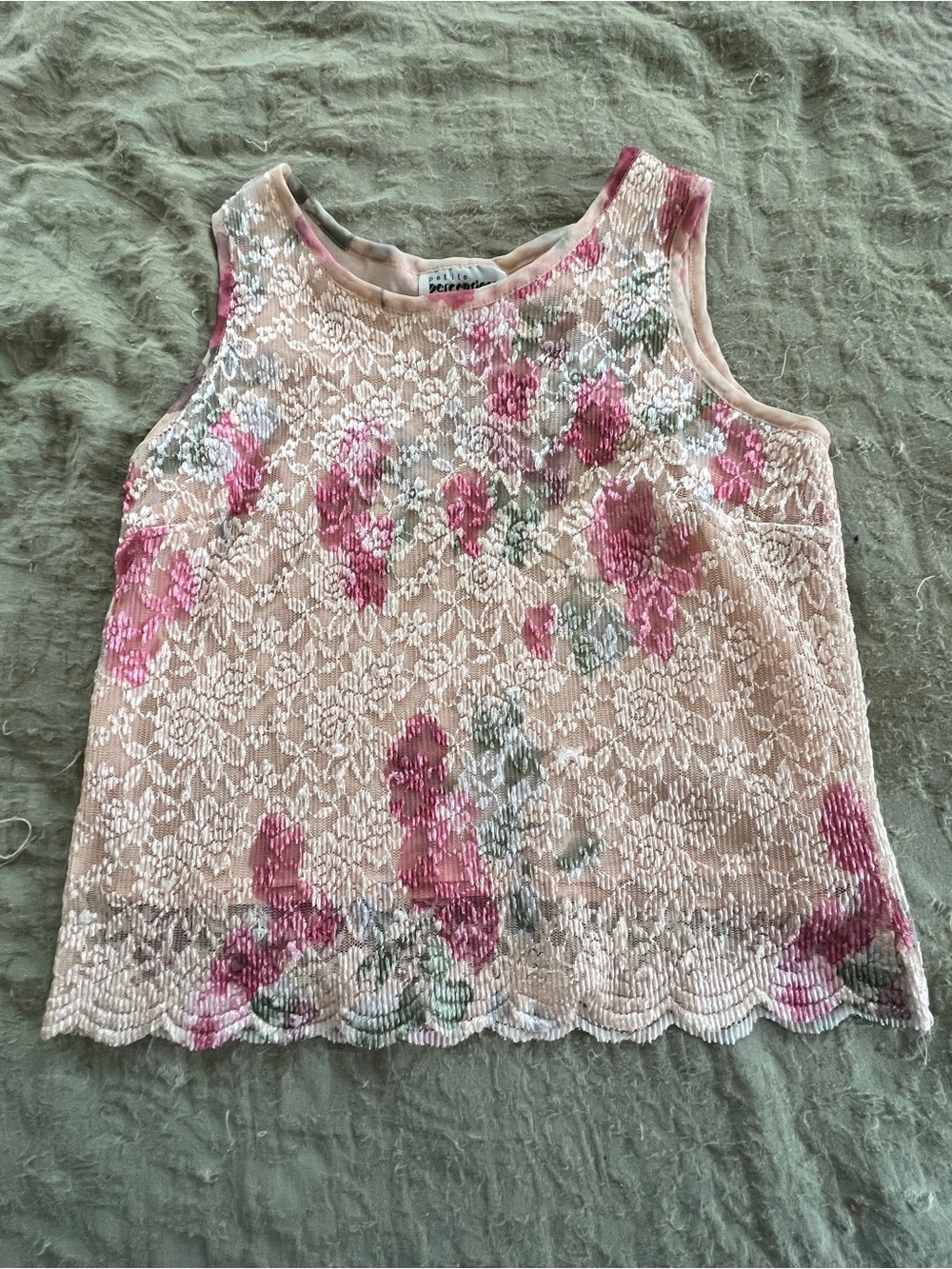 Petite Perceptions Pink Floral Lace Cottagecore Fairy Tank Top Women’s Size 12P
